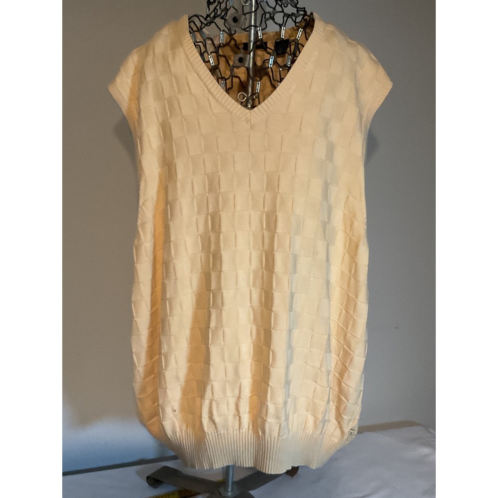 IZOD Mens 2XLT Peach V-Neck Sweater Vest Textured Basketweave‎ Knit Big & Tall